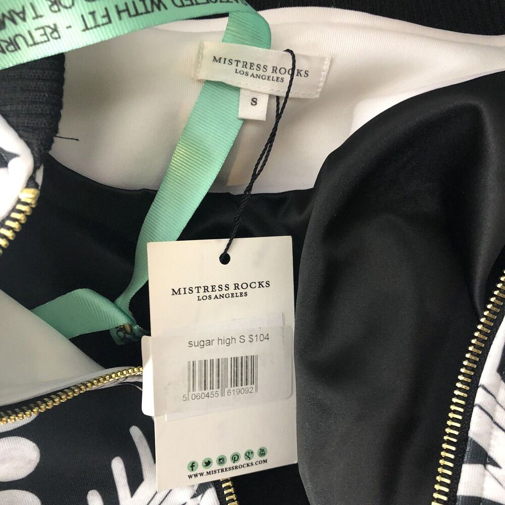 MISTRESS ROCKS “Sugar High” Black White Graphic Bomber Jacket Small - Picture 6 of 7